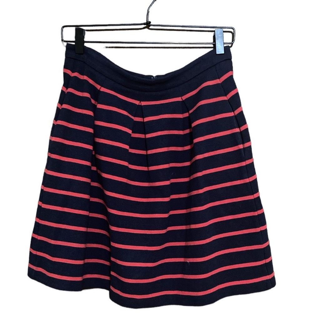 Boden Skirt 6R Navy and Red Striped Pleated Ponte Mini Skirt